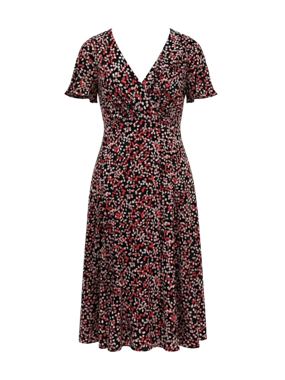 Vintage Majora Floral V-Neck Midi Dress Black Pink Dark Cottagecore Romantic